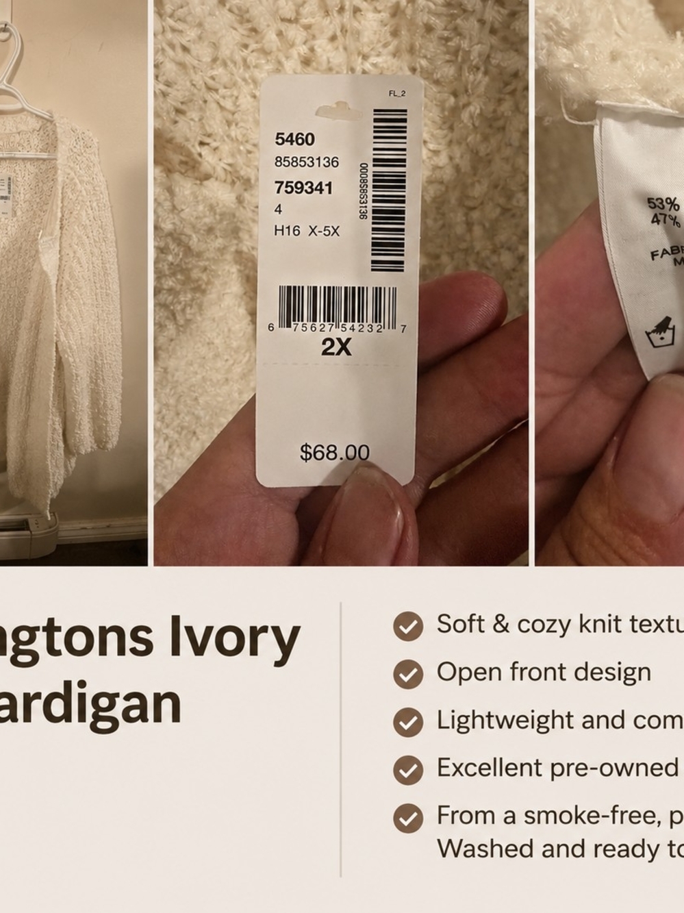 Penningtons Ivory Open-Front Knit Cardigan